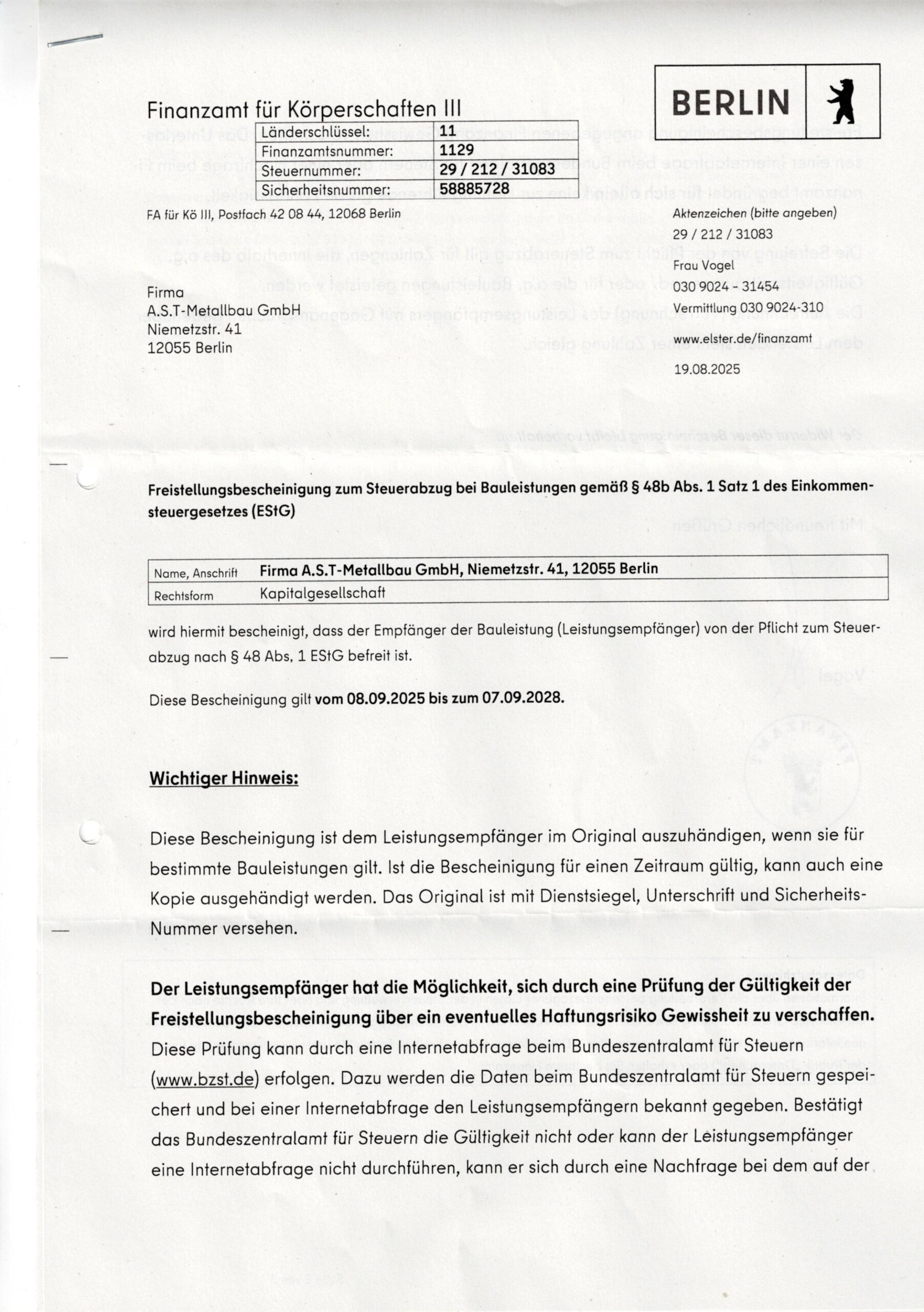 A.S.T-Freistellungsbescheinigung2025